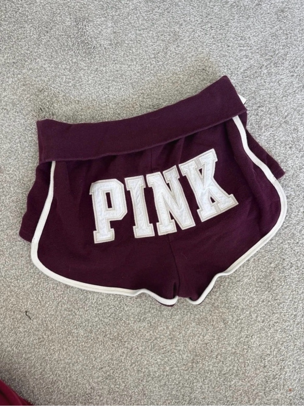 PINK Victoria's Secret Deep Wine Athletic Dolphin Shorts with White Trim